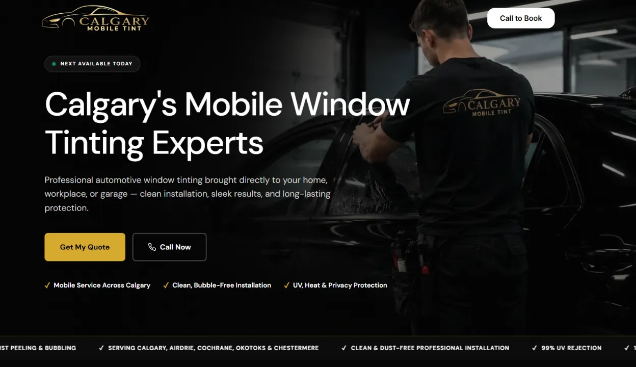 Calgary Mobile Tint website homepage.
