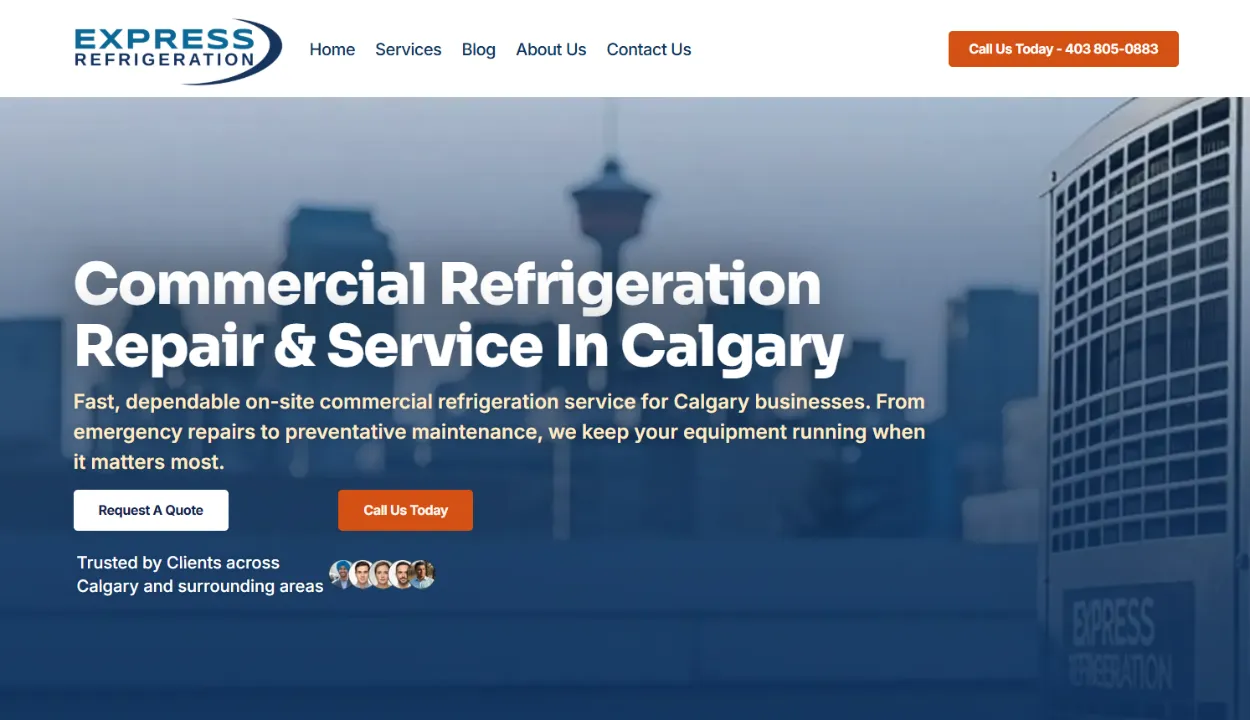 Express Refrigeration website homepage.