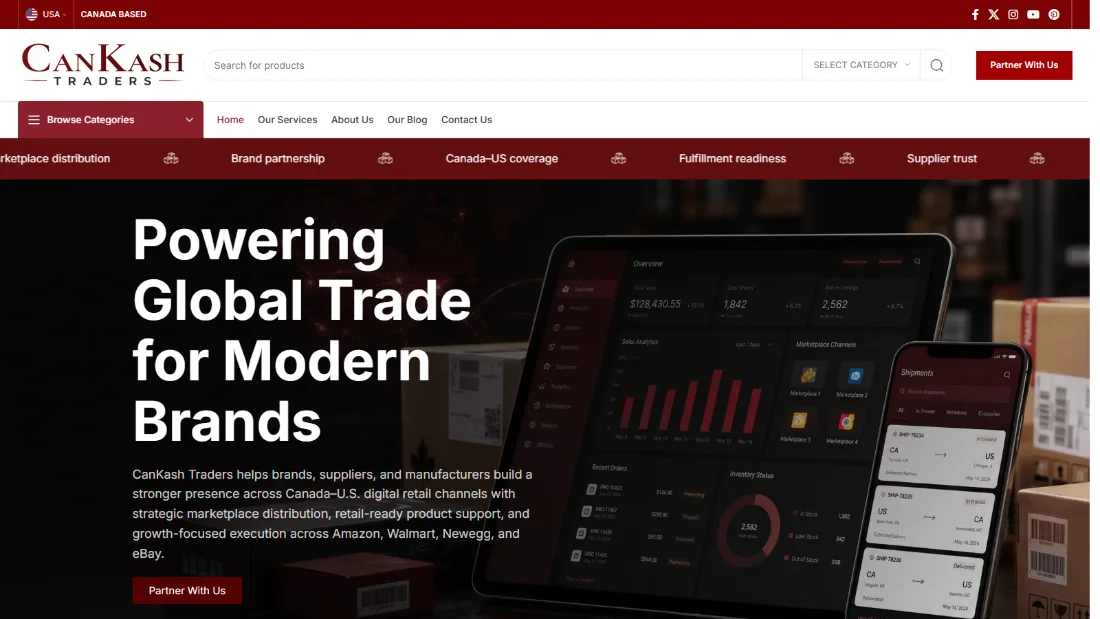 Homepage of the CanKash Traders website.