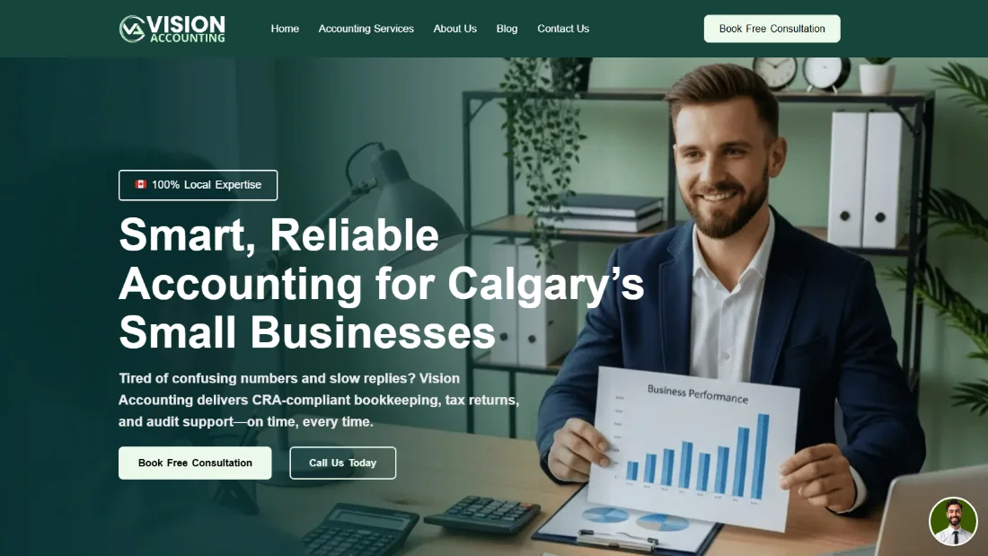 Homepage of the Vision Accounting website.