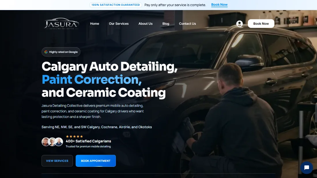 Homepage of the Jasura Detailing website.