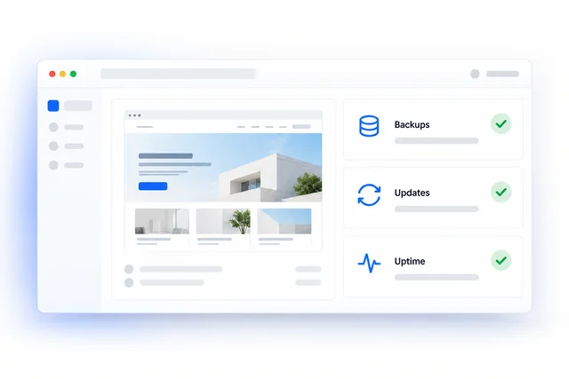 A website care dashboard with backup, update and uptime checks.
