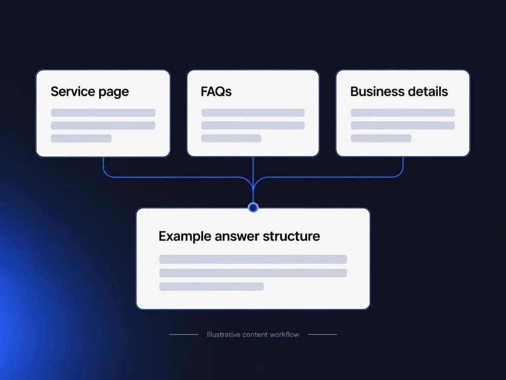 Illustration of a local business appearing as a source in an AI-assisted search answer.