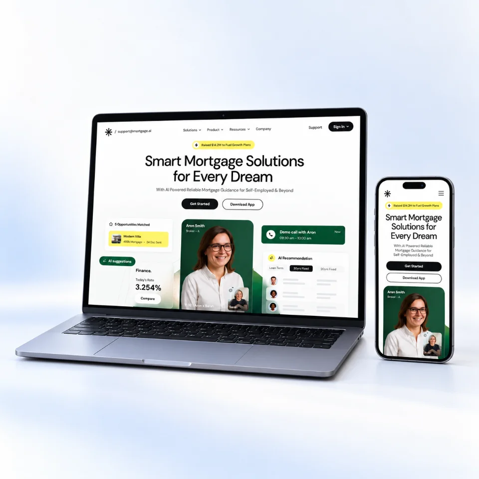 Illustrative example of a responsive service website shown on a laptop and a phone.