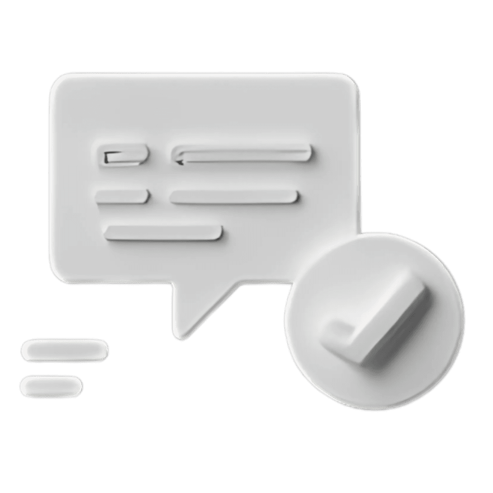 3D white chat bubble icon with checkmark symbol on transparent background
