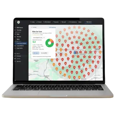Google Business Map Pack Showing Red and orange Pins for Elite Car Care