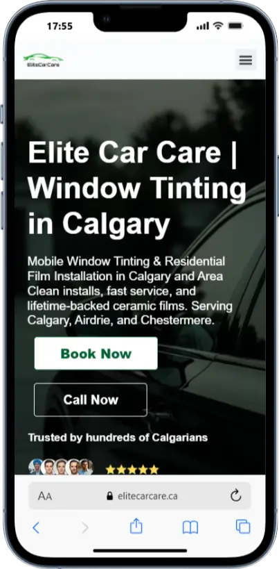 Elite Car Care Website Displayed on a iphone screen